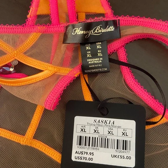 Honey Birdette Saskia Pink & Mango Thong Panty - Picture 5 of 5